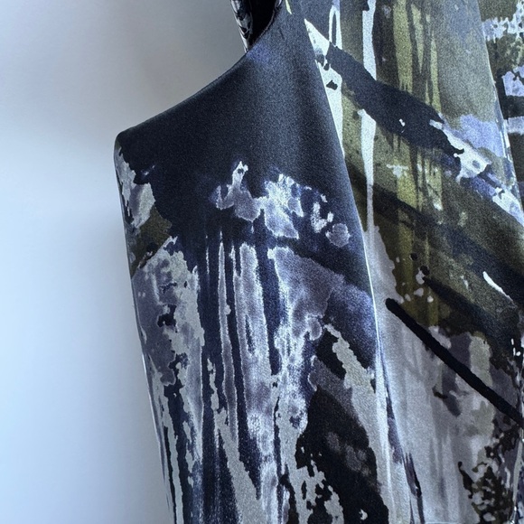 Single 100% Silk Grey Black White Splatter Abstract Palm Shift Pencil Dress 8 - Picture 5 of 16